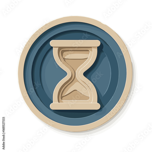 Elegant 3d hourglass icon in blue and beige tones on gradient background