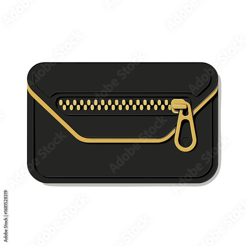 Elegant black wallet with gold accents and zipper detail in 3d design