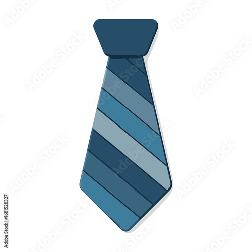 Modern geometric blue necktie design with shaded stripes on gray background