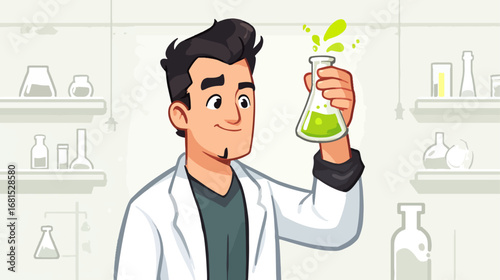 Scientist examining green liquid in beaker