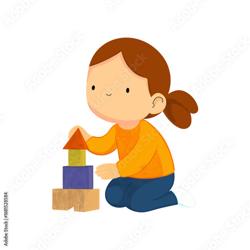 Girl play plastic building bricks