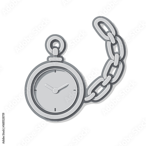 Elegant pocket watch with chain in modern 3d style on metallic background