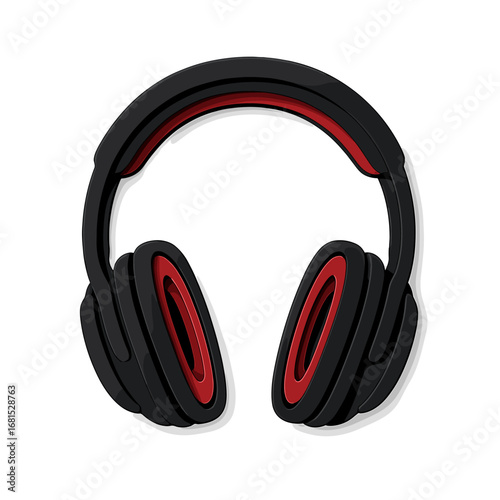 Modern 3d headphones design with black and red highlights on gradient background