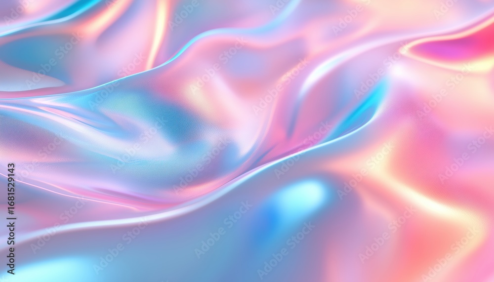 Fototapeta premium Futuristic Holographic Poster Featuring Various Shades Of Holographic Colors Created With Gradient Mesh. Incorporates A Contemporary And High-Tech Design Aesthetic.