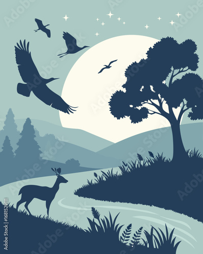 Wildlife Animal Silhouettes of Birds in Flight – Vector Illustration"