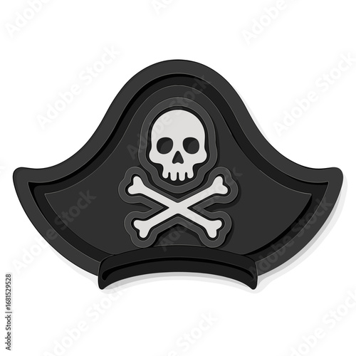 Minimalist pirate hat emblem with skull and crossbones design