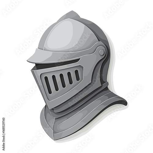 Medieval knight helmet in 3d metallic style with shadow effect