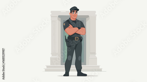 Security guard in front of building illustration