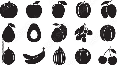 Assorted fruit silhouettes apple plum