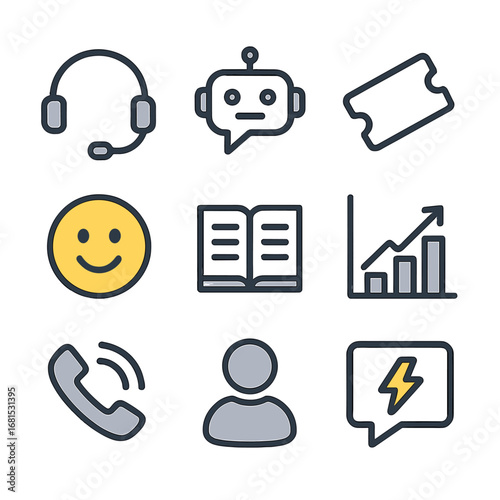 Modern communication and technology icons set in flat style