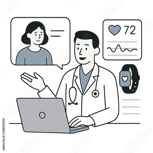 Doctor using digital tools for remote health monitoring in contemporary clinic