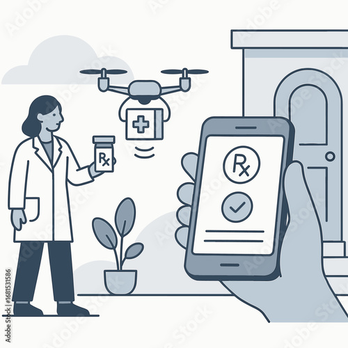 Medication delivery via drone and mobile application in modern healthcare concept