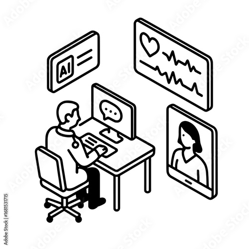Digital healthcare consultation in isometric style