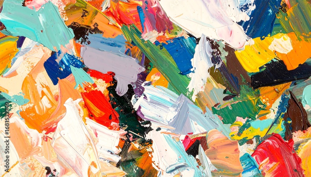 Naklejka premium A vibrant, colorful abstract painting showcases a dynamic interplay of bold strokes and blended hues.