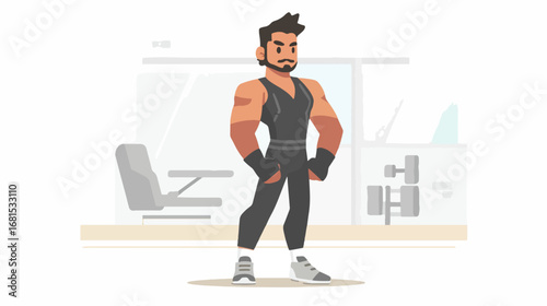 Strong man in gym illustration
