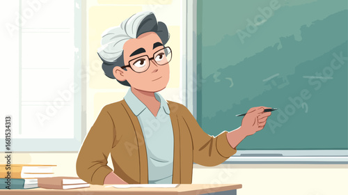 Teacher explaining on chalkboard