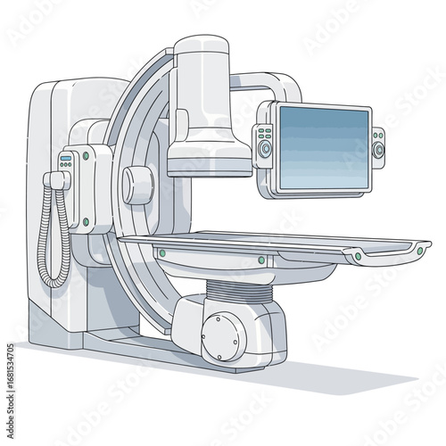 Digital Fluoroscopy Machine Vector Illustration for Medical and Healthcare Diagnosis, Digital X-ray, and C-arm Technolog