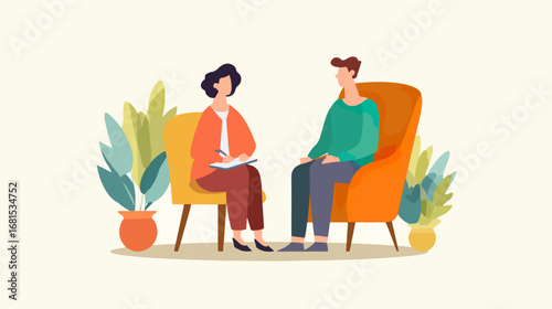 Therapy consultation scene illustration woman and man