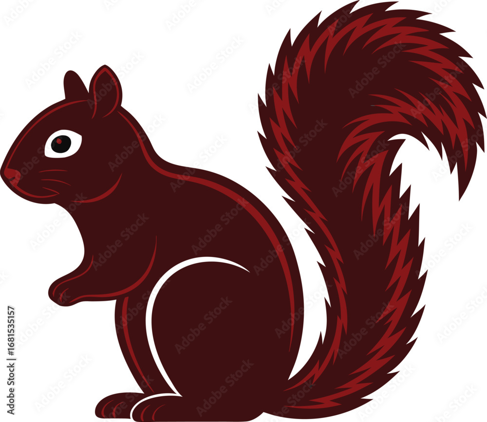 Naklejka premium Dark red squirrel with bushy tail animal rodent