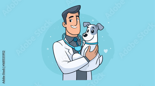 Veterinarian holding dog illustration