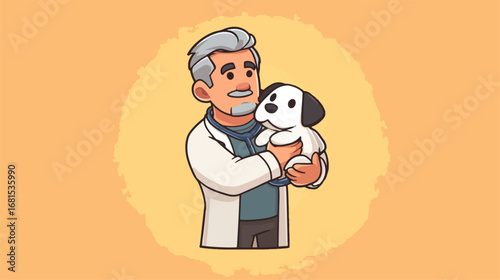 Veterinarian holding small dog illustration