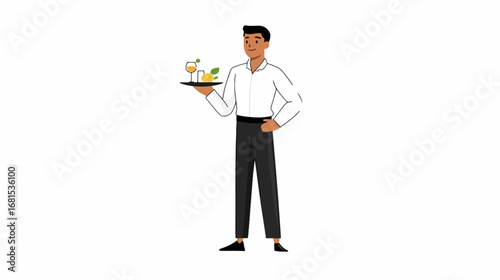 Waiter serving drinks illustration