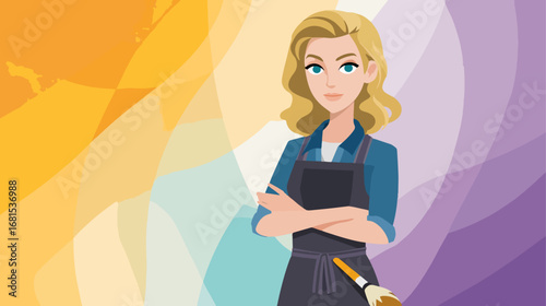 Woman in apron confident and artistic illustration