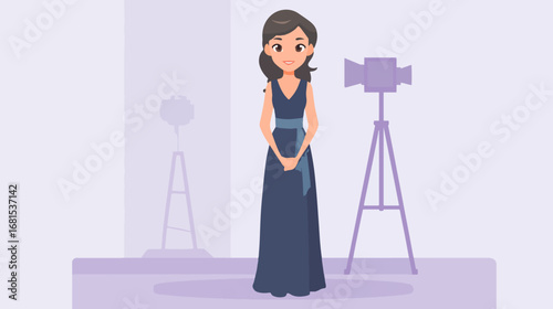 Woman in studio setting with lighting equipment