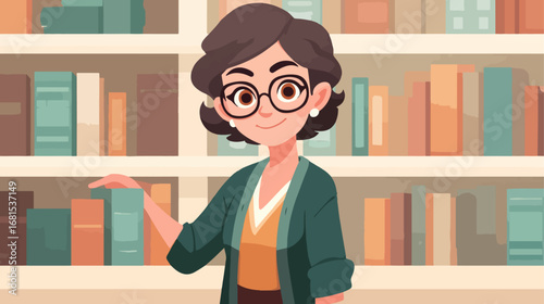 Woman in library with bookshelves