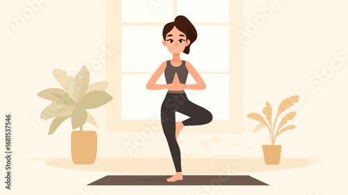 Woman practicing yoga indoor illustration