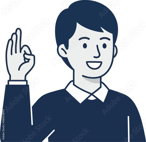 Man Showing OK Sign Illustration Approval Gesture Graphic Vector Portrait Success Isolated on White