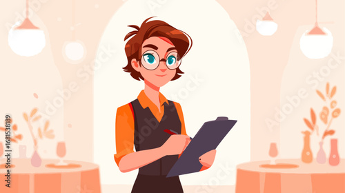 Woman taking notes in a restaurant