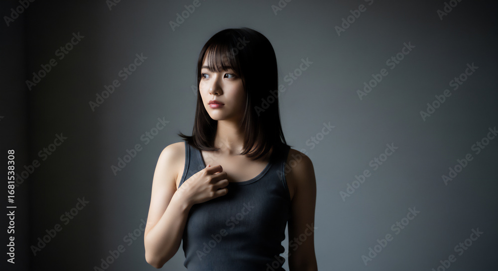 Fototapeta premium モノトーン背景で佇む女性のポートレート