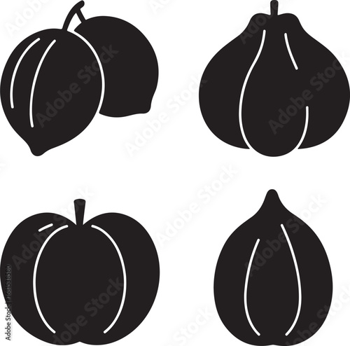 Black fruit icons white food