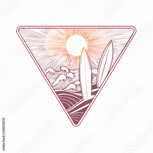 Vintage summer surf scene line art