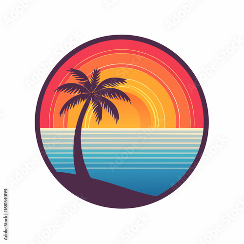 Tropical Paradise Sunset Palm Tree Silhouette on a Vibrant Coastal Landscape