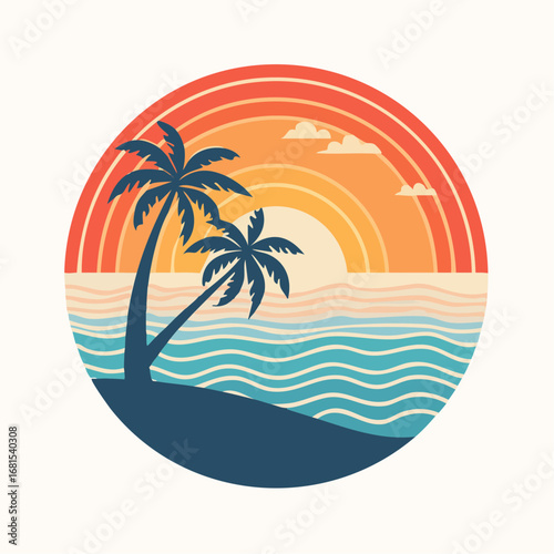 Wallpaper Mural Retro Sunset Beach Scene with Palm Trees Torontodigital.ca