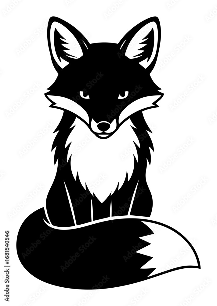 Obraz premium Sitting fox with fluffy tail – stylized woodland animal silhouette logo