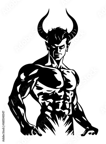 Muscular horned demon warrior – powerful fantasy devil character silhouette