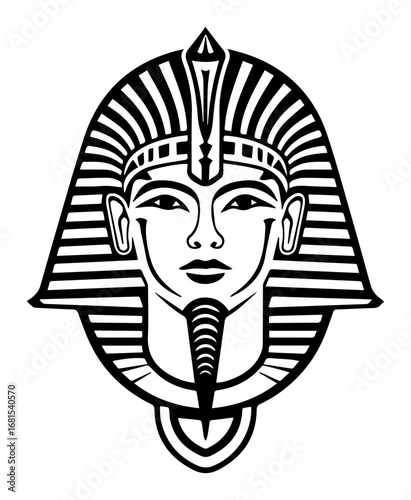 Ancient Pharaoh Tutankhamun mask – stylized Egyptian king head emblem