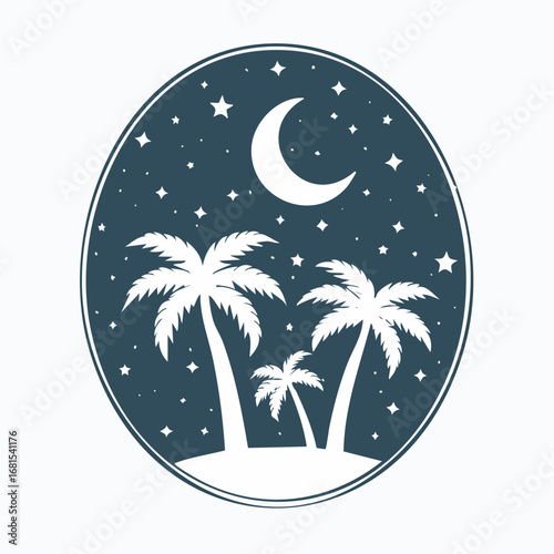 Dreamy tropical island night with moon and stars