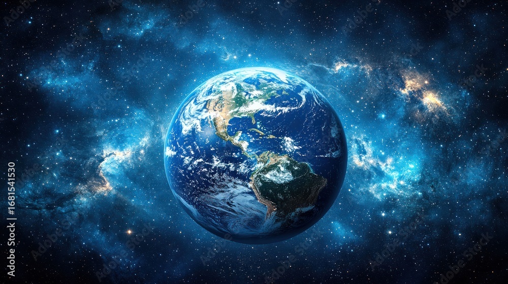 Obraz premium Earth, vibrant blue, cosmic backdrop