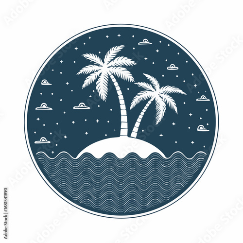 Starlit tropical island escape illustration