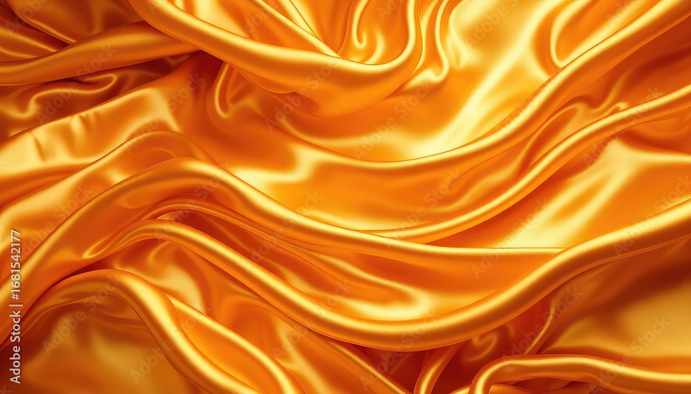 Obraz premium Golden Fabric Close-up Abstract of Flowing Silk or Satin Material Forming Swirling Smooth Shiny Curves and Deep Rich Folds