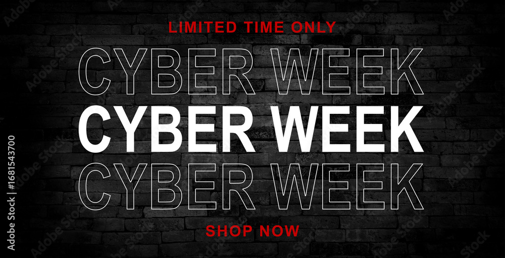 Fototapeta premium Neon sign Cyber Week on the brick wall. 3d illustration.