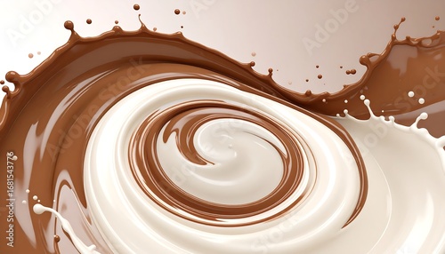 Swirling chocolate and milk splashes