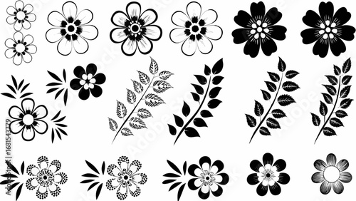 Delicate floral elements flourish with graceful botanical accents in elegant black and white designs