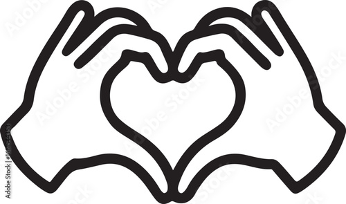 Black Outline Hands Forming Heart Symbolizing Love and Unity