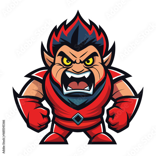 Angry cartoon devil with red horns illustration