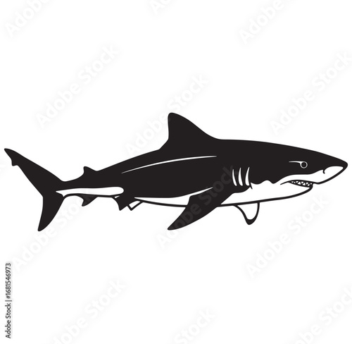 Silhouette illustration of a great white shark perfect for wildlife and marine design elements.